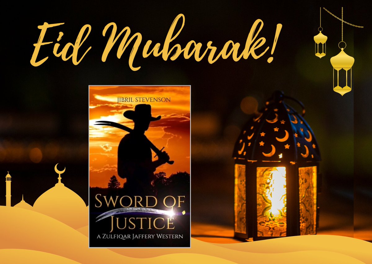 JibrilStevenson's tweet photo. Eid mubarak to all who celebrate. I'm doing an Eid giveaway, so if you think you’d like a Western featuring a scimitar-wielding Muslim MC (and who wouldn’t?), like and share to enter. I'll draw a winner on the last day of Eid (Tuesday, April 1st). https://t.co/4rEMk33qXu
