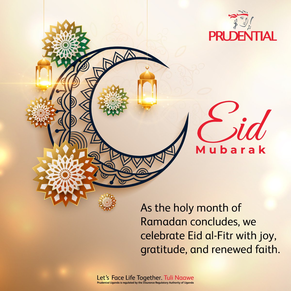 PrudentialUG's tweet image. Eid Mubarak from all of us at Prudential Uganda!

As Ramadan ends, we join you in celebrating Eid al-Fitr—a time of joy, gratitude, and renewed faith. 

May this season bring you peace, blessings, and prosperity.

#EidMubarak
#LetsFaceLifeTogether
#TuliNaawe