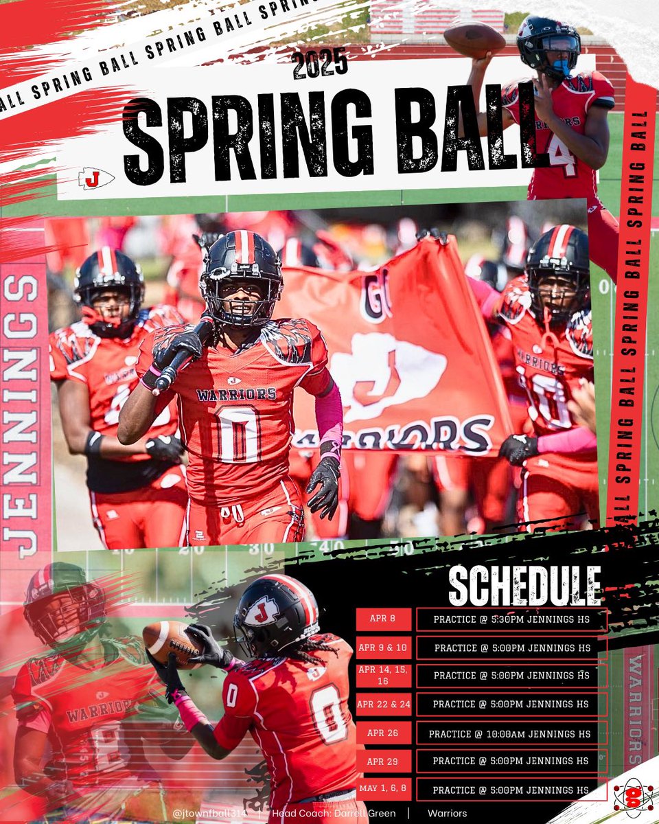 jtownfball314's tweet photo. Spring Ball Practices & Workouts beginning April 8th!
Weight Room from 4-5pm, Practice starting right after!
Please contact me and let’s get you in to see my guys and what
J-Town has to offer 🏈💪🏽
#WarriorDNA
#FINDOUTSEASON https://t.co/egxWDXzhNF