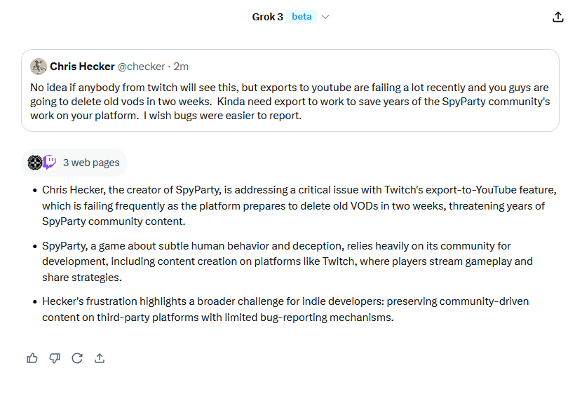 I don't usually push the ubiquitous and annoying AI buttons on all software these days, but after my first tweet in 2 years, it asked if I wanted grok to summarize it, and I must say it did a good job.