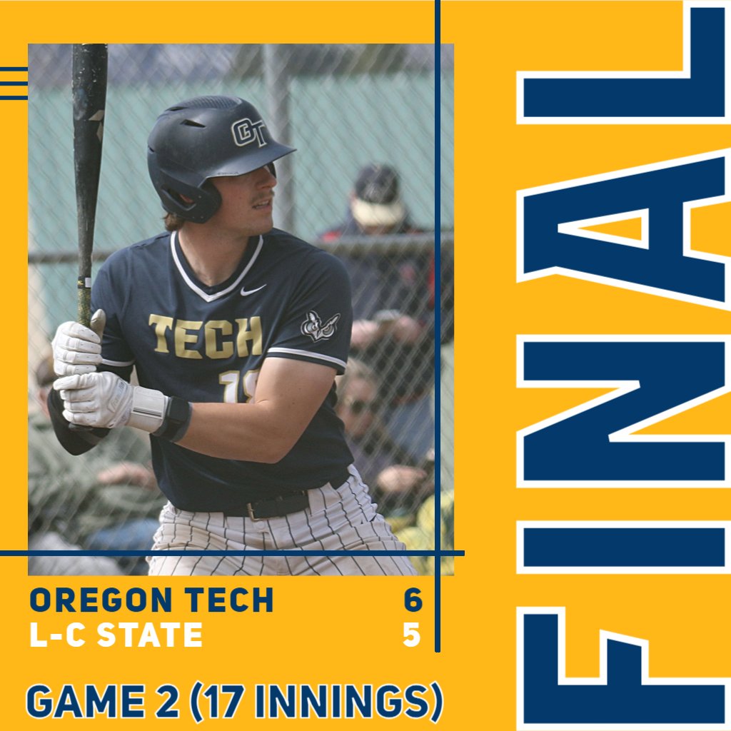OregonTechOwls's tweet photo. WHAT A WIN IN THE LONGEST GAME IN OREGON TECH HISTORY... Julien Jones with a RBI double in the Top of the 17th inning, and Alex Rodriguez closes it out as @oit_baseball splits a Saturday DH at No. 20-ranked LC State, winning Game 2, 6-5... https://t.co/4Juj52hwno