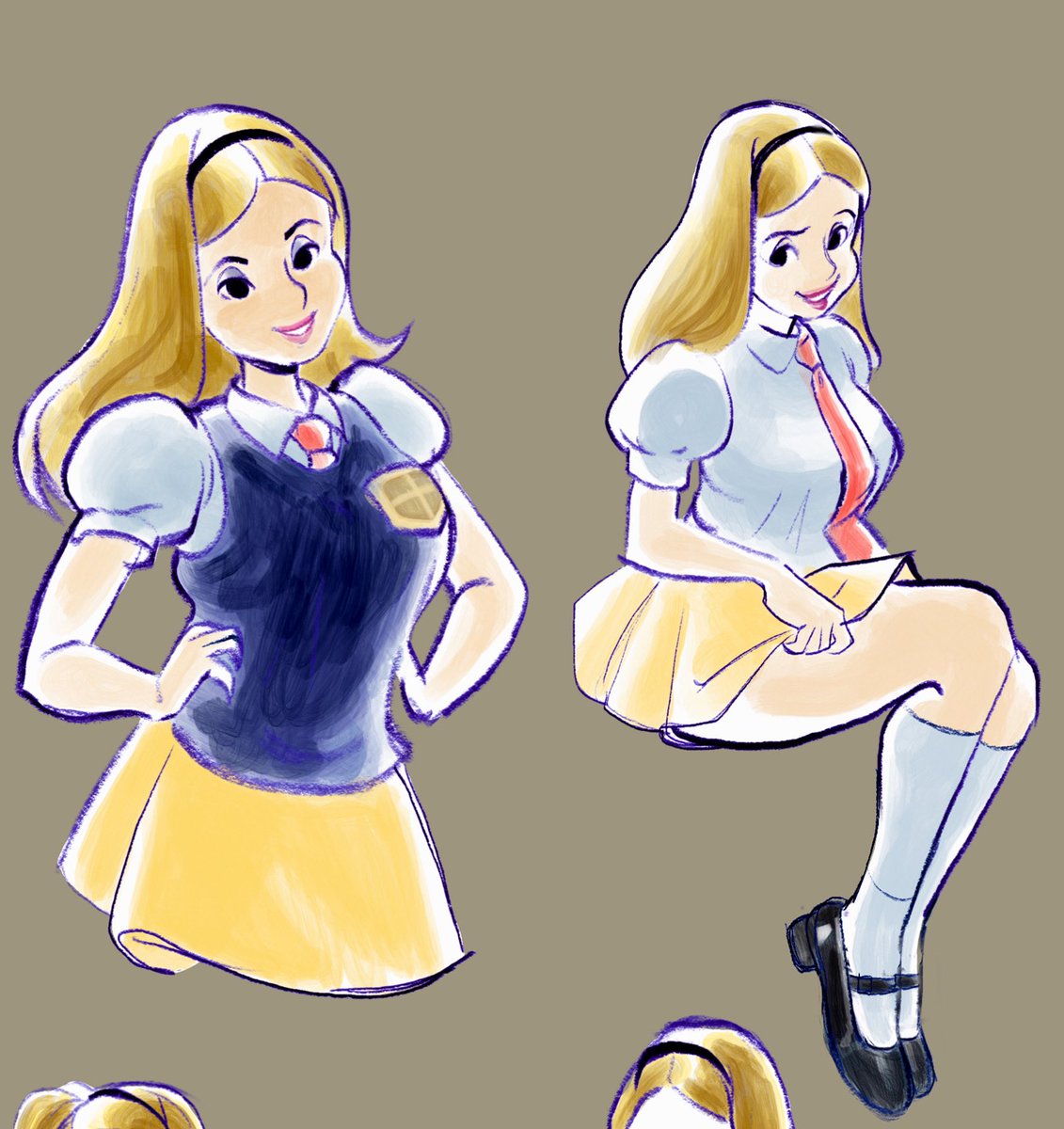 New character in the works! ✨ Blonde, wholesome, and full of pinup charm. 🎀 Still a WIP, but she’s already stealing hearts! What should we name her? 💕 #SchoolgirlAesthetic #PinupCutie #NameHer