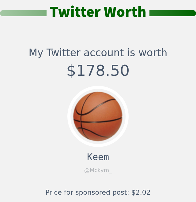 My Twitter worth is: $178.50

➡️ infinityweet.me/account-worth