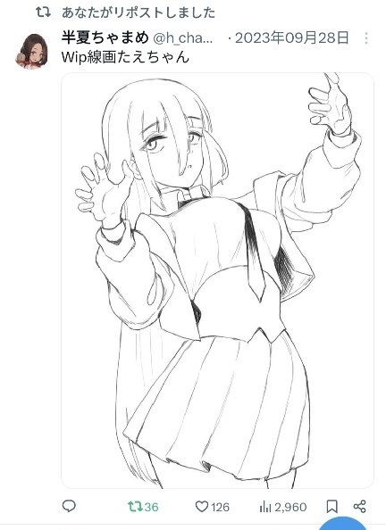 X上で私のこちらのイラストを無断使用し、自作と思わせるような発言をしているアカウントを見つけました 
私のサブ垢ではないので注意して下さい 

自作発言先では鉛筆ラフスケッチしたものだと書かれていますが
使用しているソフトはクリスタ、ペンはらくがきミリペン(ID:1688293)になります 