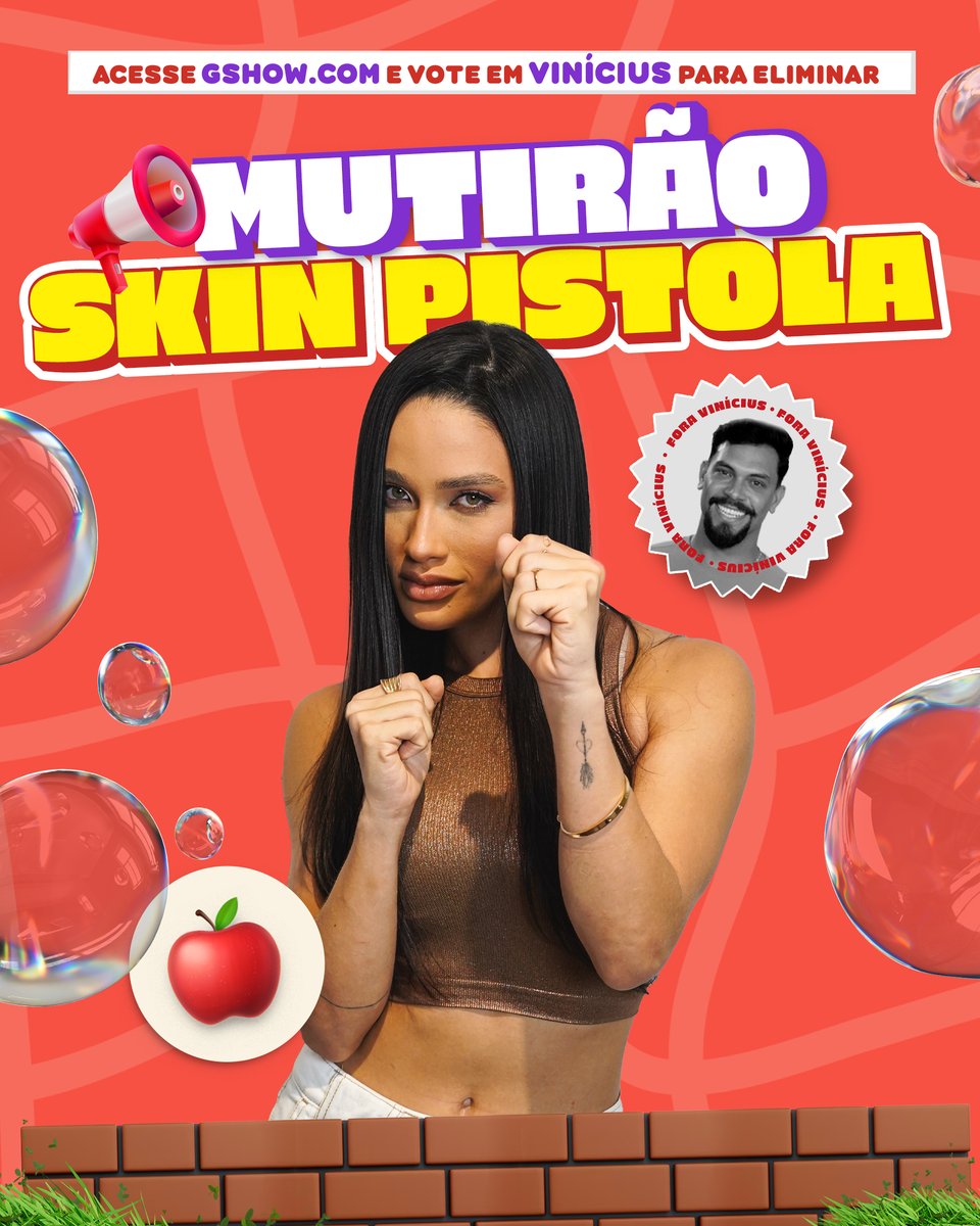 🍎 MUTIRÃO SKIN PISTOLA INICIADO 🍎

📥 A cada 10 votos, deposite um EMOJI aqui.
⏰ ENCERRA ÀS 14:00H!
🚨 O voto é pra SAIR, portanto votem no VINÍCIUS!

🎯 META: 15.000 RESPOSTAS.

📲 LINK: gshow.globo.com/realities/bbb/…

#FicaEva #BBB25
