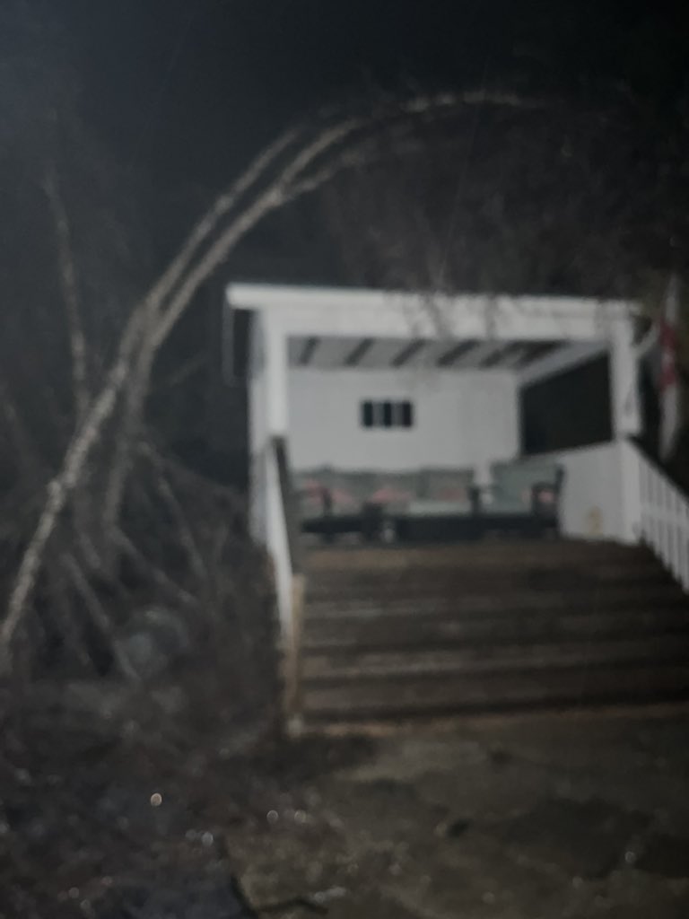 #onstorm We’ve lost our river birch here in Peterborough, and I’m worried about the destruction we’ll see in the morning after a full night of this. Part of the tree is resting on our pool cover and the rest is hanging over our gazebo.