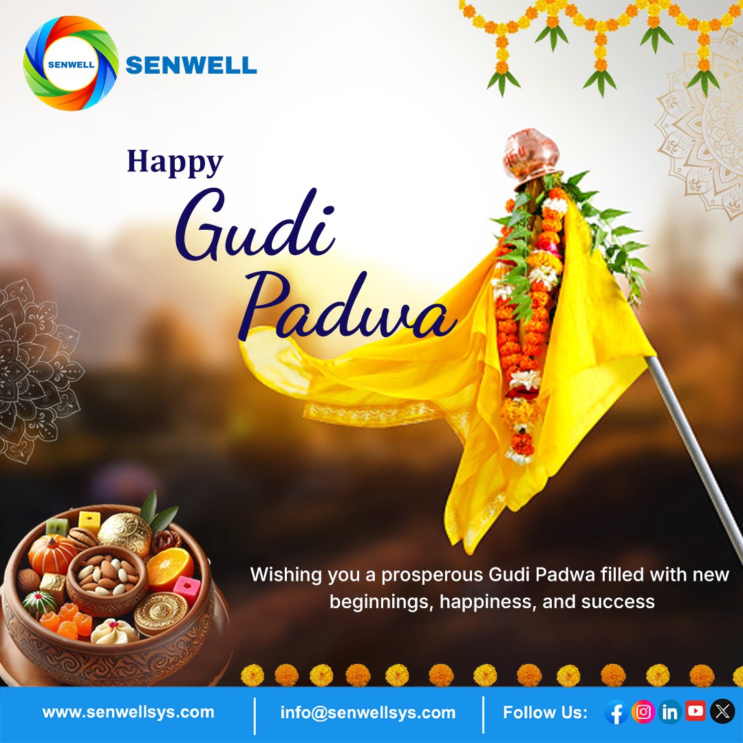 SenwellPune's tweet photo. The Gudi is raised, and new hopes are born!✨

Celebrate Gudi Padwa with vibrant rituals, delicious sweets, and the spirit of new beginnings. May this year bring you endless happiness! 🎋🎉
.
.
.

#GudiPadwa2025  #gudipadwaspecial #ugadi #newyear #happygudipadwa #HappyUgadi https://t.co/dpUMq76ceg