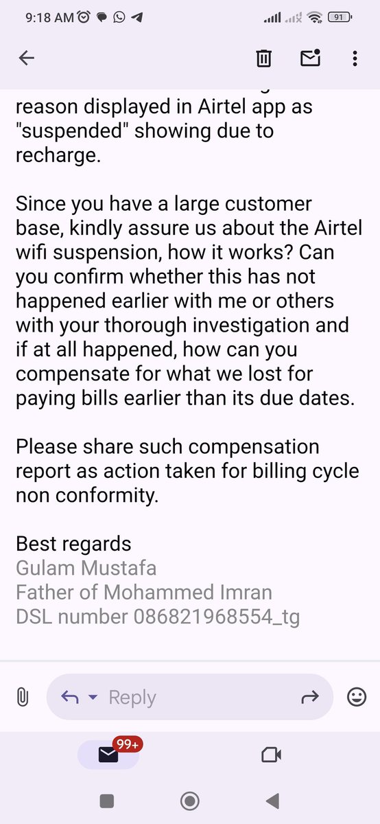 sherbagm's tweet photo. @Airtel_Presence Airtel wifi billing cycle discrepancies. Please assure me about the transparency of Airtel wifi suspensions https://t.co/jpUJVUSvJC