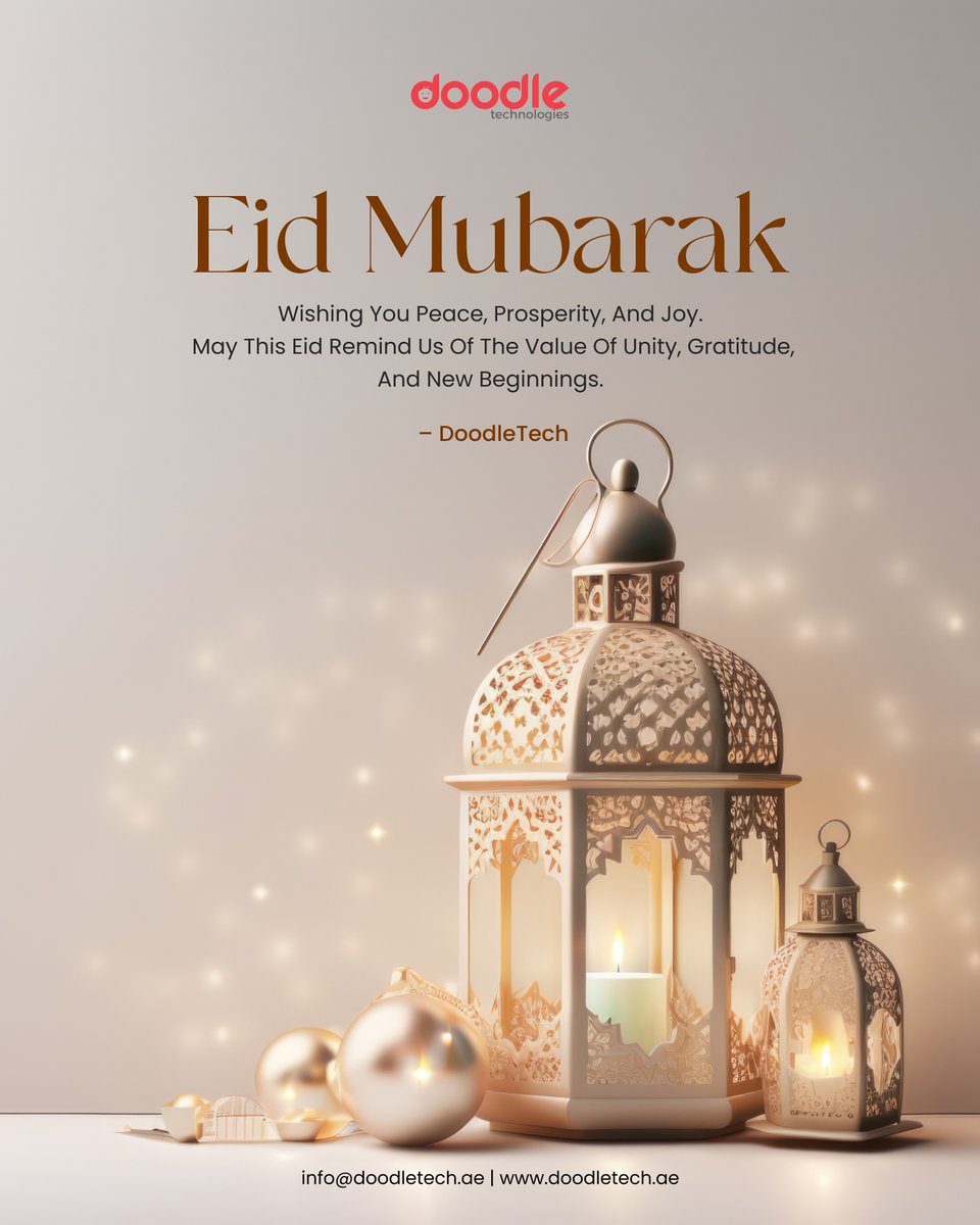 doodletechuae's tweet image. 🌙 Eid Mubarak from all of us at DoodleTech 🌙
As the month of reflection comes to a close, we’re reminded of the value of unity, gratitude, and new beginnings.
Wishing you peace, prosperity, and continued success in everything you do.

#DoodleTech #EidMubarak #Eid2025 #Gratitude