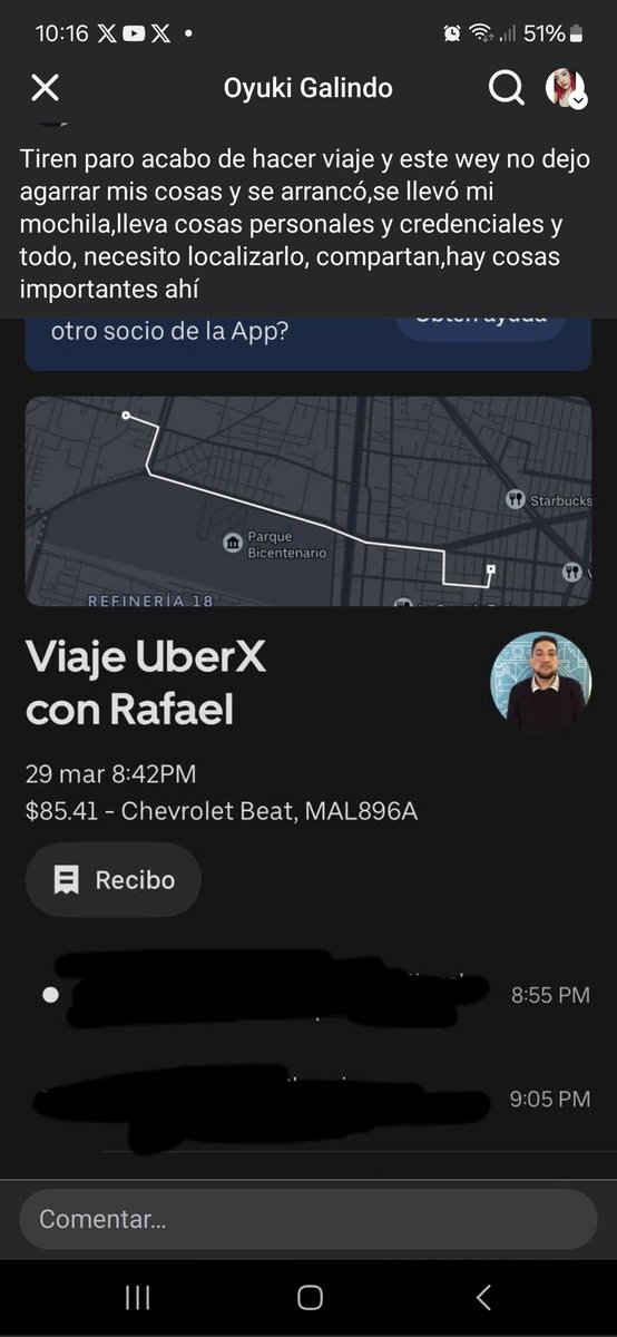 MissAtomicBomb (@_daniela_gam) on Twitter photo #uber acaban de hacer un viaje y tú conductor no dejó que agarraran sus cosas, se llevó su mochila en donde llevaba cosas personales.
#uberdriver #uber
URGENTE
#ssc_ <a href="/Uber_MEX/">Uber Mexico</a> <a href="/Uber/">Uber</a> <a href="/Uber_Support/">Uber Support</a> #uber acaban de hacer un viaje y tú conductor no dejó que agarraran sus cosas, se llevó su mochila en donde llevaba cosas personales.
#uberdriver #uber
URGENTE
#ssc_ <a href="/Uber_MEX/">Uber Mexico</a> <a href="/Uber/">Uber</a> <a href="/Uber_Support/">Uber Support</a>