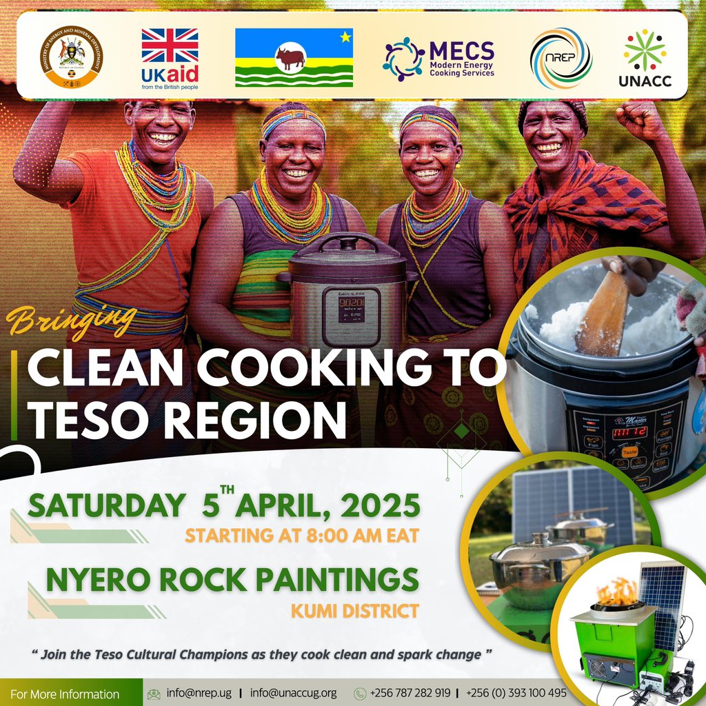 NREP_Uganda's tweet photo. The Ministry of Energy and Mineral Development in partnership with @NREP_Uganda; and support from @UKinUganda is extending clean cooking to Teso region.

On Saturday 5th April, there will be a clean cooking exhibition conducted at Nyero rock paintings, Kumi district.

You are all welcome 🤗