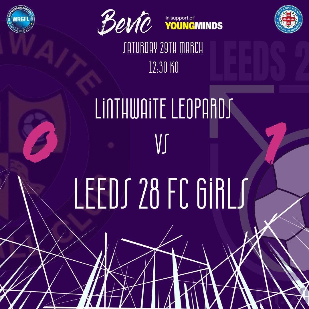 28_leeds's tweet photo. The girls make it 2 wins from 3, as the good form continues.

Always 28 👊

#grassrootsfootball #girlsfootball #leeds #westleeds #LS28 #pudsey #WRGFL          

Sponsored by
@BevicMSL 
@YoungMindsUK https://t.co/QsOM1mRMOs