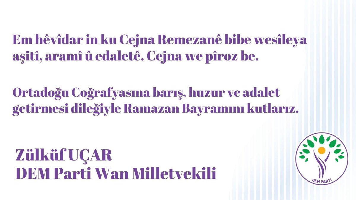 Cejna Remezanê Pîroz Be 

Ramazan Bayramı Kutlu Olsun