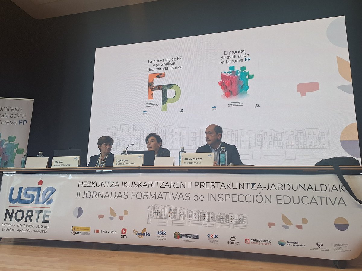 Presentación del libro El proceso de evaluación en la nueva #FP publicado por <a href="/editorialeditex/">Editorial Editex</a> siendo autores inspectores <a href="/USIE_inspeccion/">USIE</a> en #Donosti #SanSebastián. Intervienen Francisco Tejedor DG Editex y las coautoras María Meijide y Ainhoa Bustinza <a href="/UsieNorte/">USIE Norte</a> #Formacion