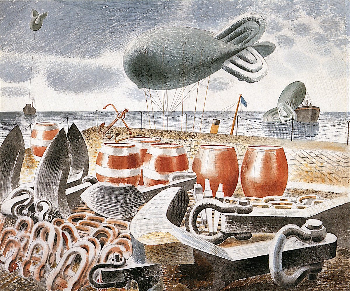Today marks the 80th Anniversary of #VEDay - as part of Eric Ravilious‘ legacy are his depictions of that conflict, which rank among the most important war art of the century. But he never lived to see the peace, being killed in 1942, leaving his wife Tirzah a widow. #VEDay80
