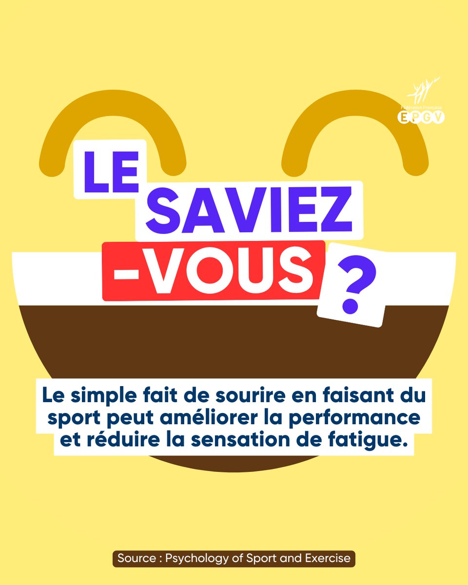 💡 Le Saviez-vous ?

Sourire en faisant du sport améliore la performance et réduit la sensation de fatigue ! 😃🏃‍♀️

Une attitude positive = un corps plus efficace. Essayez et ressentez la différence ! 💪

#SportSanté #FFEPGV