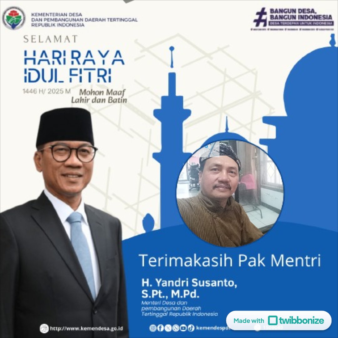 Narendra Fajar (@fajarpuger) on Twitter photo Sebelum idul Fitri datang, Romadhon berakhir izinkan Dalem ngaturaken Gunging Pangapunten ingkang agung
#TerimakasihPakYandriSusanto
<a href="/prabowo/">Prabowo Subianto</a>
<a href="/YandriSusanto27/">Yandri Susanto</a>
<a href="/kemendespdt/">#BangunDesaBangunIndonesia</a>
<a href="/ArizaPatria/">Ariza Patria</a>
<a href="/AbdiYahdil97895/">Yahdil AH</a>
<a href="/NursaidM/">Nursaid Mustafa</a>
@DesaPesonaNusantara Sebelum idul Fitri datang, Romadhon berakhir izinkan Dalem ngaturaken Gunging Pangapunten ingkang agung
#TerimakasihPakYandriSusanto
<a href="/prabowo/">Prabowo Subianto</a>
<a href="/YandriSusanto27/">Yandri Susanto</a>
<a href="/kemendespdt/">#BangunDesaBangunIndonesia</a>
<a href="/ArizaPatria/">Ariza Patria</a>
<a href="/AbdiYahdil97895/">Yahdil AH</a>
<a href="/NursaidM/">Nursaid Mustafa</a>
@DesaPesonaNusantara