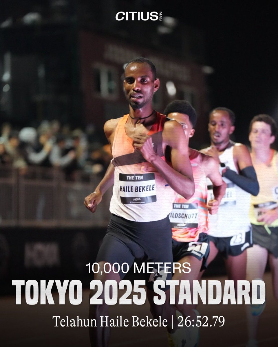 Well, that’s one way to get the standard🤷‍♂️

Despite somehow starting the race about 100m of the field, Telahun Haile Bekele fights all the way back to finish 4th in 26:52.79! This was his first ever 10k on the track, having run a PB of 27:13 on the roads in January.

Bekele is