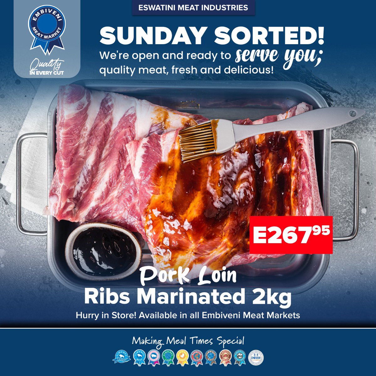 embiveni's tweet image. Sunday Feasting Starts Here!

We’re OPEN from 8 AM to 2 PM, so you can grab the freshest cuts just in time for lunch. No rush, no stress—just quality meat for a perfect Sunday meal!

See you soon!

#eswatini #SundaySorted #MeatMeAtTheShop #FeastMode