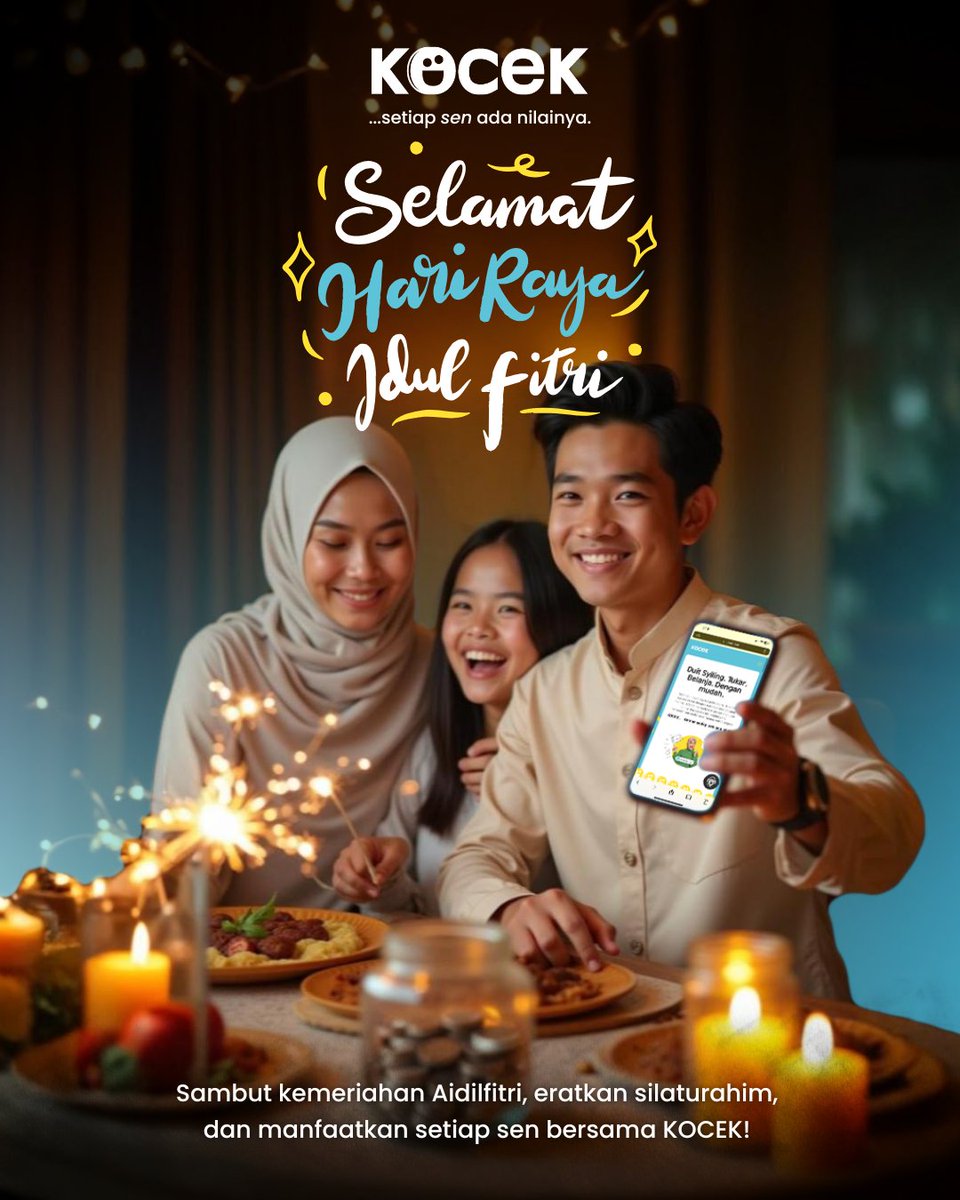 Raya penuh makna dengan kasih sayang &amp; tradisi! 💛💙

Dengan KOCEK, tukarkan syiling anda kepada sesuatu yang lebih bernilai. Setiap sen ada nilainya! 🕌✨

#KOCEK #DuitRaya #SetiapSenAdaNilainya