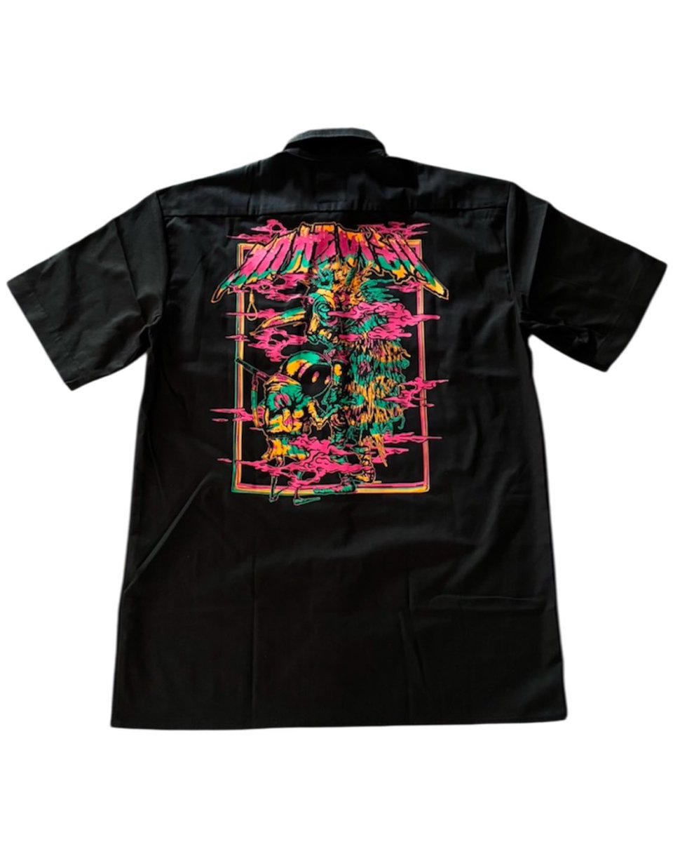 dolor_official's tweet photo. 【original item】

「MFAF “road to annihilation”work shirt」

以前描いた「因習の村」をリデザインし
Dickiesのワークシャツにプリント

https://t.co/NDBZjdvYQd

#シルクスクリーン #art #ワークシャツ
#ワッペン #因習 #MFAF https://t.co/aXbC81B5YC