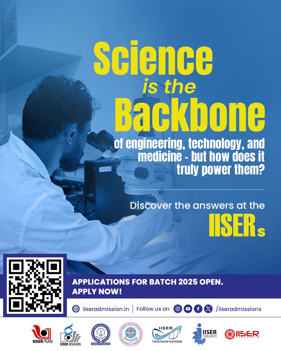 IISER_BERHAMPUR's tweet image. From atoms to algorithms, from cells to circuits—science ignites innovation, powers technology, and drives the medicine we trust.
Admissions Open | 2025 Batch
Apply now : iiseradmission.in
#IAT2025 #IISERAdmissions2025