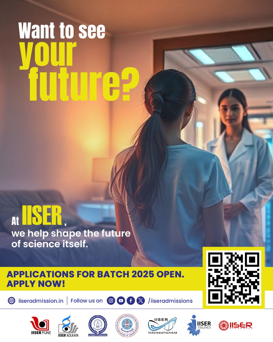 IISER_BERHAMPUR's tweet image. Some dream of the future. She’s ready to define it—with science, curiosity, and IISER. Be part of the journey.
Applications Open | Batch 2025
Apply Now : iiseradmission.in
#IAT2025 #IISERAdmissions2025