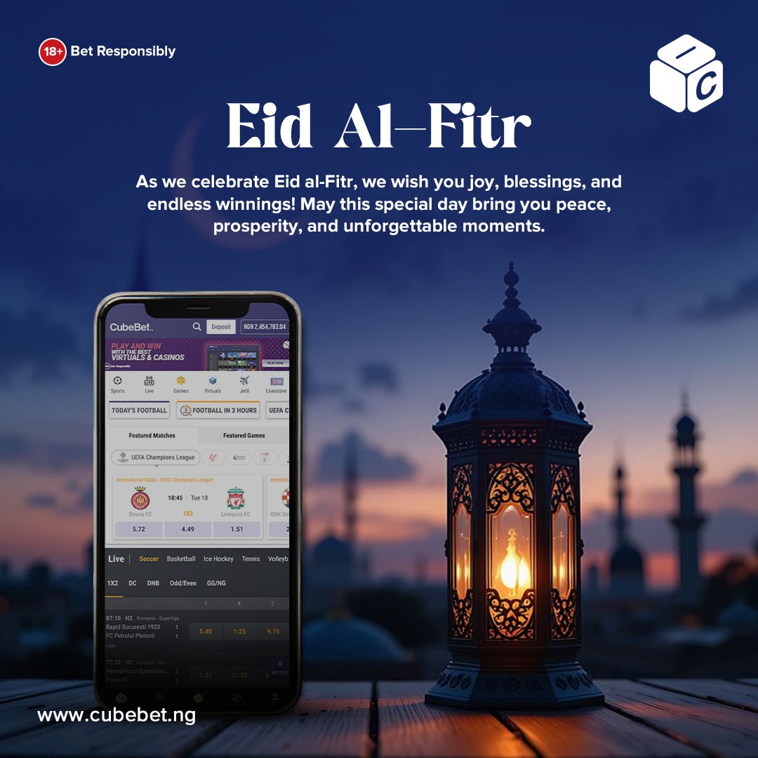 cubebetng's tweet photo. As we celebrate Eid al-Fitr, we wish you joy, blessings, and endless winnings! May this special day bring you peace, prosperity, and unforgettable moments.
#BetWithCubeBet
#WhereWinningWorks https://t.co/Nqg6Rk5ABR