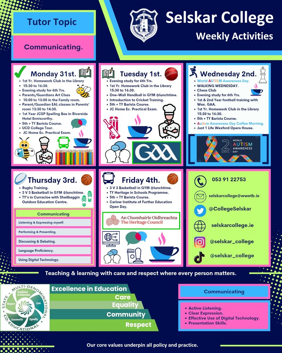 Busy week ahead ! 👏🤝👩‍🔬👨‍🔬✈️
Check out our Weekly Activities. 📝📖📓🎨🖼🎾🎤⚽️  
#excellence #community #selskartsyle #wwetb
