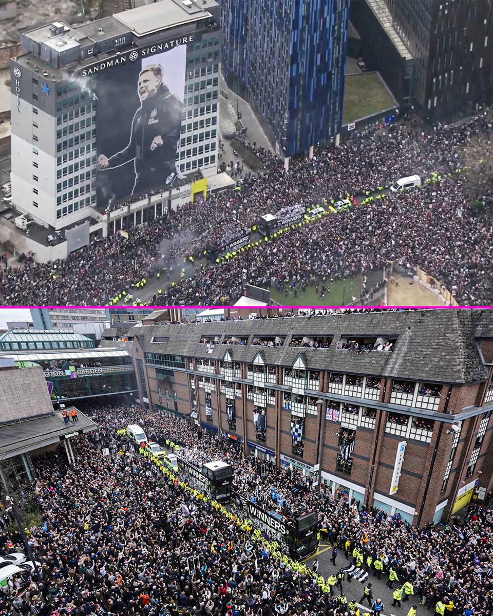 An estimated 300,000 Newcastle fans lined the streets yesterday to celebrate the club’s first domestic trophy in 70 years 🤍🖤