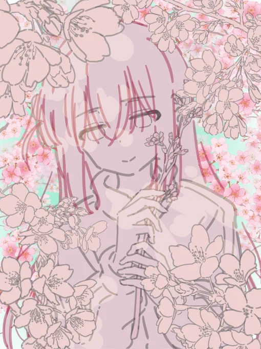 久々に制作過程も。Ixy先生の桜ミクちゃん絵が大好きなので、それをモチーフに描いてみました。 