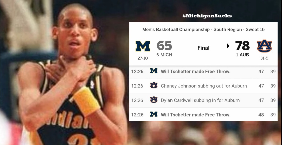MichiganSucks8's tweet image. Michigan choking vs Auburn still making me laugh! 😂#choke #losers #blewit #Cope #littlebrother #WarEagle #BeatMichigan #AtlantaRegion #NCAATournament #MarchMadness #MichiganSucks