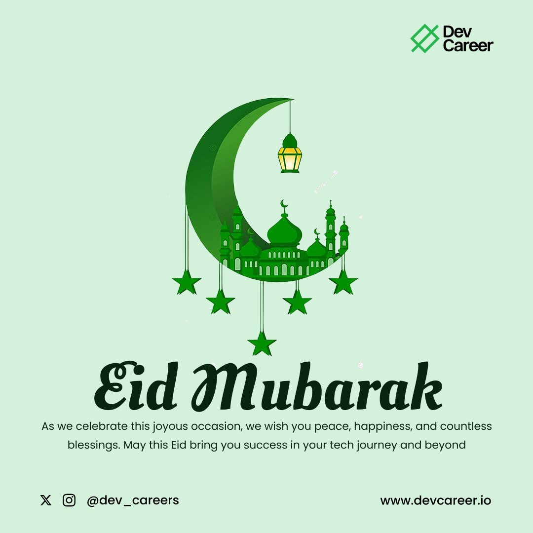 dev_careers's tweet image. May the celebration of Eid come with clarity of purpose and a refined spirit to forge ahead in your tech career.✨

Eid Mubarak, from DevCareer.

#Ramadan #RamadanMubarak #EidMubarak #EidlFitr #DevCareer