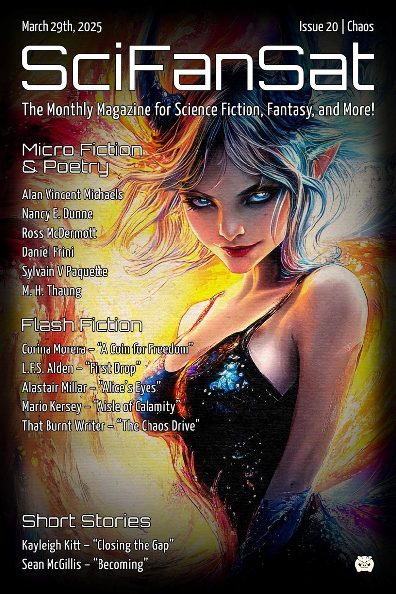 My flash sf story ‘Alice’s Eyes’ appeared in this month’s <a href="/SciFanSat/">SciFanSat</a> magazine (the ‘Chaos’ issue). Got a cover mention too!
I hope you like it 🙂 

scifansat.com/bibi/?book=Sci…

#flashfiction #sciencefiction #amwriting #writingcommunity