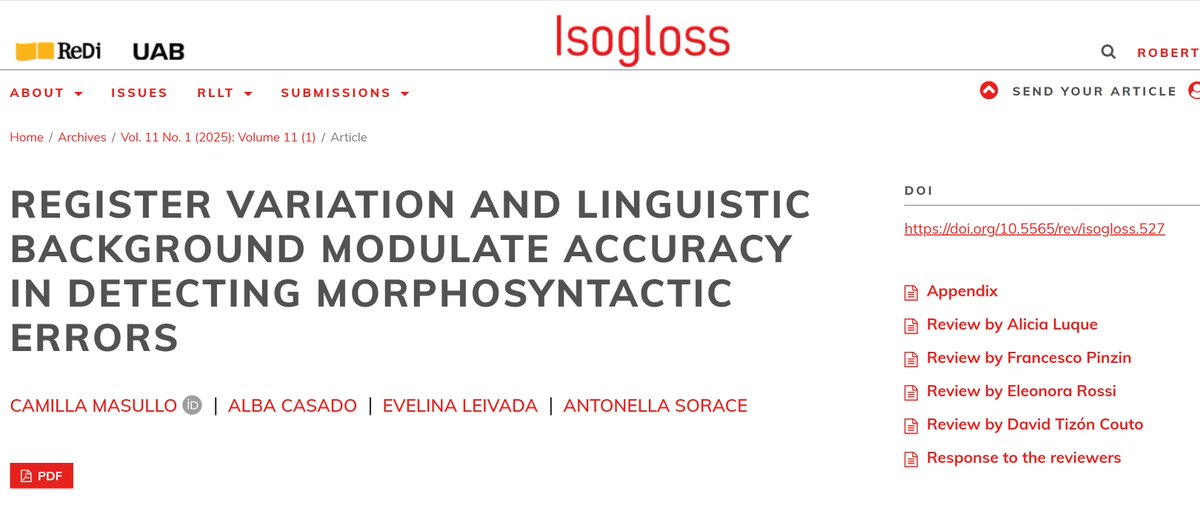 Isogloss. Open Journal of Romance Linguistics. (@isogloss_) on Twitter photo New! Masullo, Casado, <a href="/EvelinaLeivada/">Prof. Evelina Leivada</a>, Sorace, Register variation and linguistic background modulate accuracy in detecting morphosyntactic errors,
with open data, open review, open reply
revistes.uab.cat/.../view/v11-n…
1/ New! Masullo, Casado, <a href="/EvelinaLeivada/">Prof. Evelina Leivada</a>, Sorace, Register variation and linguistic background modulate accuracy in detecting morphosyntactic errors,
with open data, open review, open reply
revistes.uab.cat/.../view/v11-n…
1/