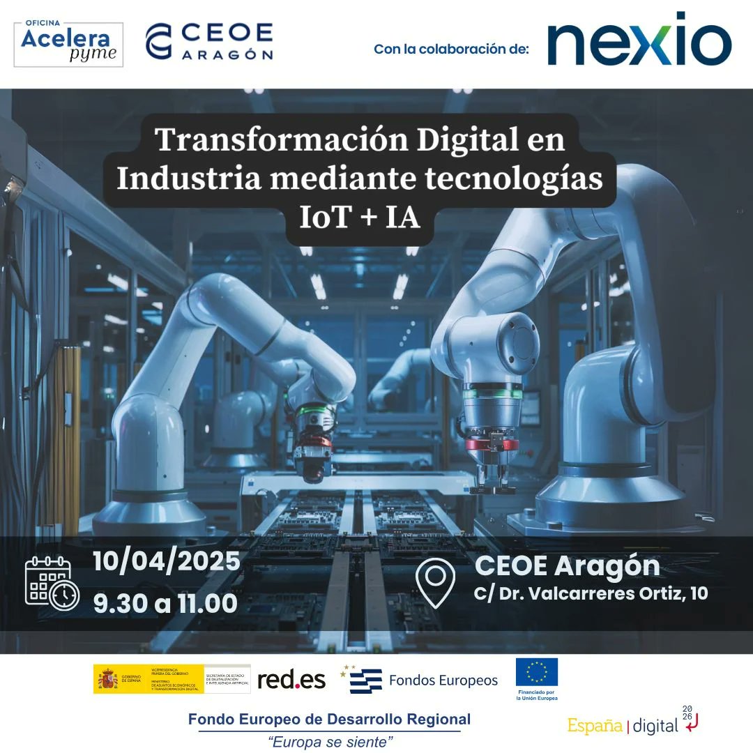 ¡Encantados de participar desde <a href="/PredictLand/">PredictLand AI</a> en este evento organizado por <a href="/CEOEAragon/">CEOEAragon</a>, Oficina Acelera Pyme CEOE Aragón y Nexio!  

El futuro de la industria ya está aquí. ¿Estás preparado? ación de tu empresa. 

Detalles e inscripción ➡️ceoearagon.es/evento/transfo…