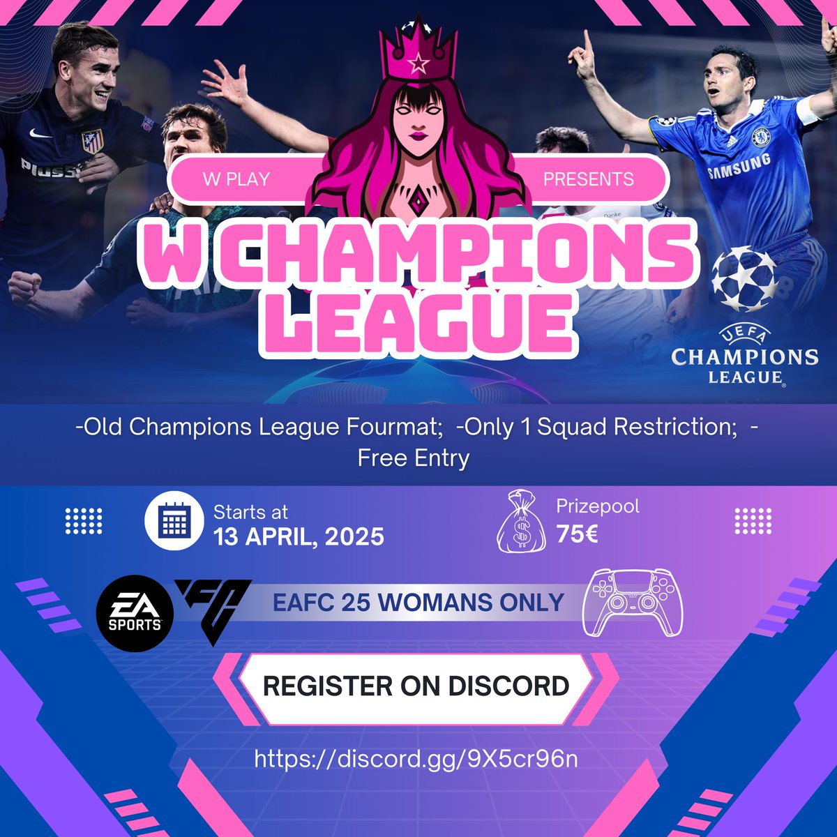 ⚽️🏆 W PLAY CHAMPIONS LEAGUE🏆⚽️

Here it is!😍

The second WPlay competition is ready!🔜✅

‼️‼️Attention! Spaces are limited‼️‼️

Free registration via discord👀

Are u ready???👩🏼🏆 more info - discord.gg/6v8RZNxF