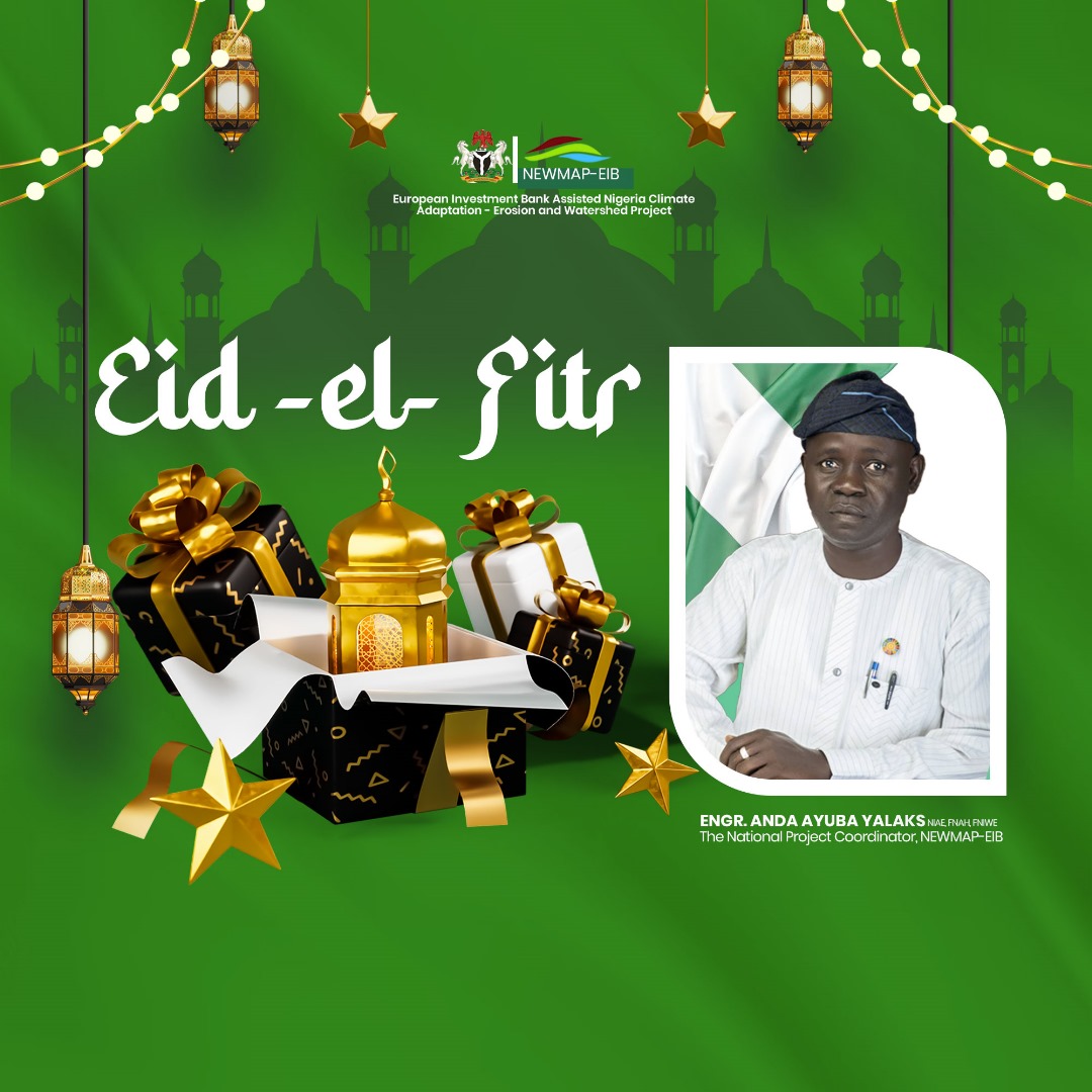 NEWMAPNIGERIA (@newmap_nigeria) on Twitter photo The National Project Coordinator, Nigeria Climate Adaptation Erosion and Watershed Project NEWMAP-EIB, Engr. Anda Ayuba Yalaks wishes all Muslim Ummah Joyful and Peaceful Eid Celebrations <a href="/FMEnvng/">Environment Ministry</a> <a href="/Engr_Gajere/">Ngalaku Filibus Gajere(MNSE, RE.COREN)</a> <a href="/JEnvironmentNG/">Jewel Environmental Initiative</a> #EidMubarak #EidAlFitr #Erosion #Sustainability The National Project Coordinator, Nigeria Climate Adaptation Erosion and Watershed Project NEWMAP-EIB, Engr. Anda Ayuba Yalaks wishes all Muslim Ummah Joyful and Peaceful Eid Celebrations <a href="/FMEnvng/">Environment Ministry</a> <a href="/Engr_Gajere/">Ngalaku Filibus Gajere(MNSE, RE.COREN)</a> <a href="/JEnvironmentNG/">Jewel Environmental Initiative</a> #EidMubarak #EidAlFitr #Erosion #Sustainability