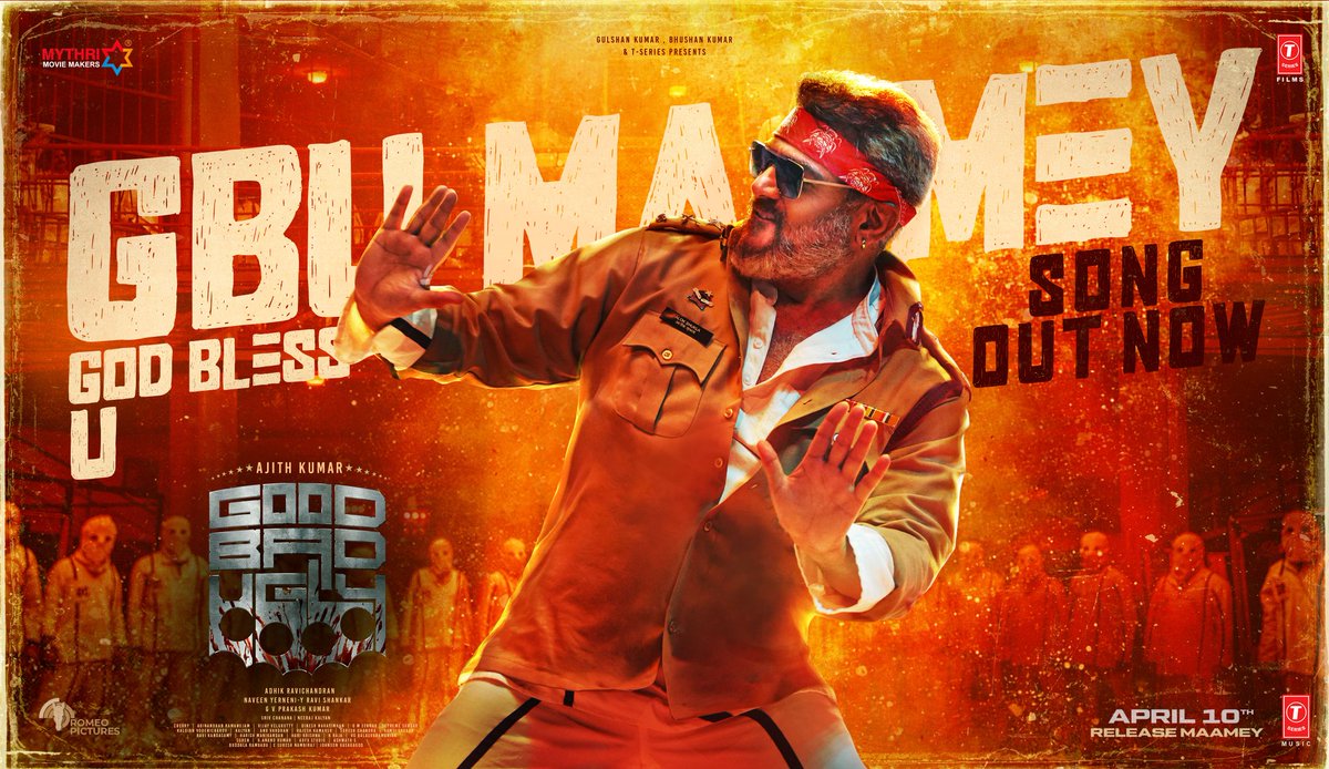 Mythri Movie Makers (@mythriofficial) on Twitter photo Maamey!
Vibe to the massive beats of GBU π₯π₯π₯
#GoodBadUgly Second Single #GodBlessU from now β€οΈβπ₯
βΆοΈ youtu.be/oO8qqBUncXI
<a href="/anirudhofficial/">Anirudh Ravichander</a> vocals in a <a href="/gvprakash/">G.V.Prakash Kumar</a> musical π₯
Lyrics by #Rokesh
Rap by #PaalDabba
#GoodBadUgly Grand release on 10th April, 2025 with VERA LEVEL Maamey!
Vibe to the massive beats of GBU π₯π₯π₯
#GoodBadUgly Second Single #GodBlessU from now β€οΈβπ₯
βΆοΈ youtu.be/oO8qqBUncXI
<a href="/anirudhofficial/">Anirudh Ravichander</a> vocals in a <a href="/gvprakash/">G.V.Prakash Kumar</a> musical π₯
Lyrics by #Rokesh
Rap by #PaalDabba
#GoodBadUgly Grand release on 10th April, 2025 with VERA LEVEL