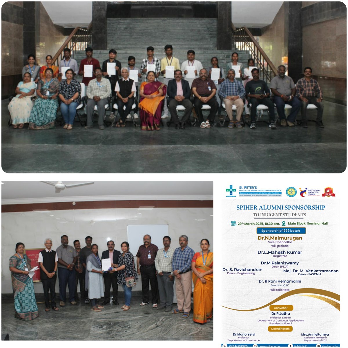 SpiherIndia's tweet image. SPIHER Alumni Giving Back!

The 1999 Batch Alumni of SPIHER have generously sponsored indigent students, empowering the next generation through education and support. A heartfelt salute to our alumni for their kindness and commitment! 🙌💙

#SPIHER #AlumniGivingBack