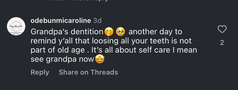 ca38039's tweet photo. I saw this 91 years old man with a perfect set of teeth 🦷 and I was wowed 
I kept on saying it that tooth loss is not related to aging 
If you practice a good oral hygiene 
Your teeth can last a life time 👌🦷
#oralhealth #toothloss #goodoralhygienepractice https://t.co/m2KjA77oEV