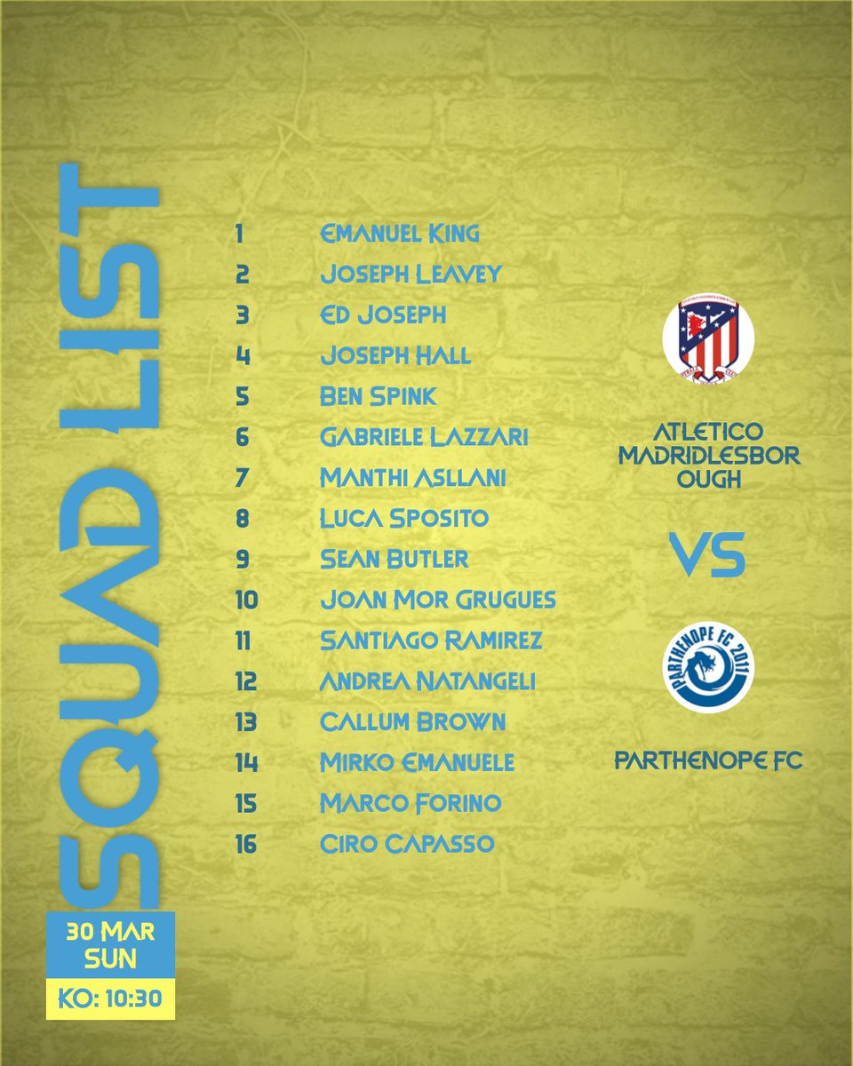 #Squadlist <a href="/SouthernSunday/">Southern Sunday Football League</a> #GrassrootsFootball #Football #GameDay #16 #FullSquad #ForzaParthenopeFcSempre🧜🏻‍♀️💙