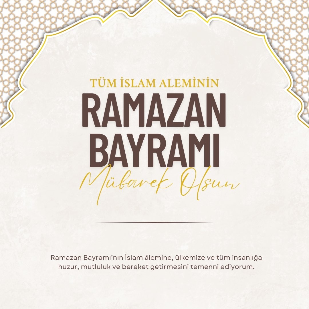 Ramazan Bayramınızı en içten dileklerimle tebrik ediyor; bu mübarek bayramın İslam âlemine,ülkemize ve tüm insanlığa huzur, mutluluk ve bereket getirmesini temenni ediyorum.