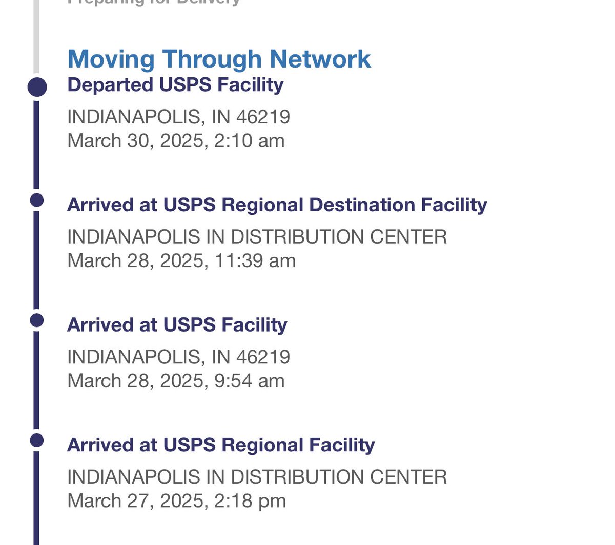 SheriffStrafe's tweet image. . @USPS how many days does it take for a package to bounce around the same town before it’s delivered?  I will tell you that the Indianapolis USPS is horrible in every aspect.  Better yet, how many times does the package need to return the distribution center? #DoBetter #Failing