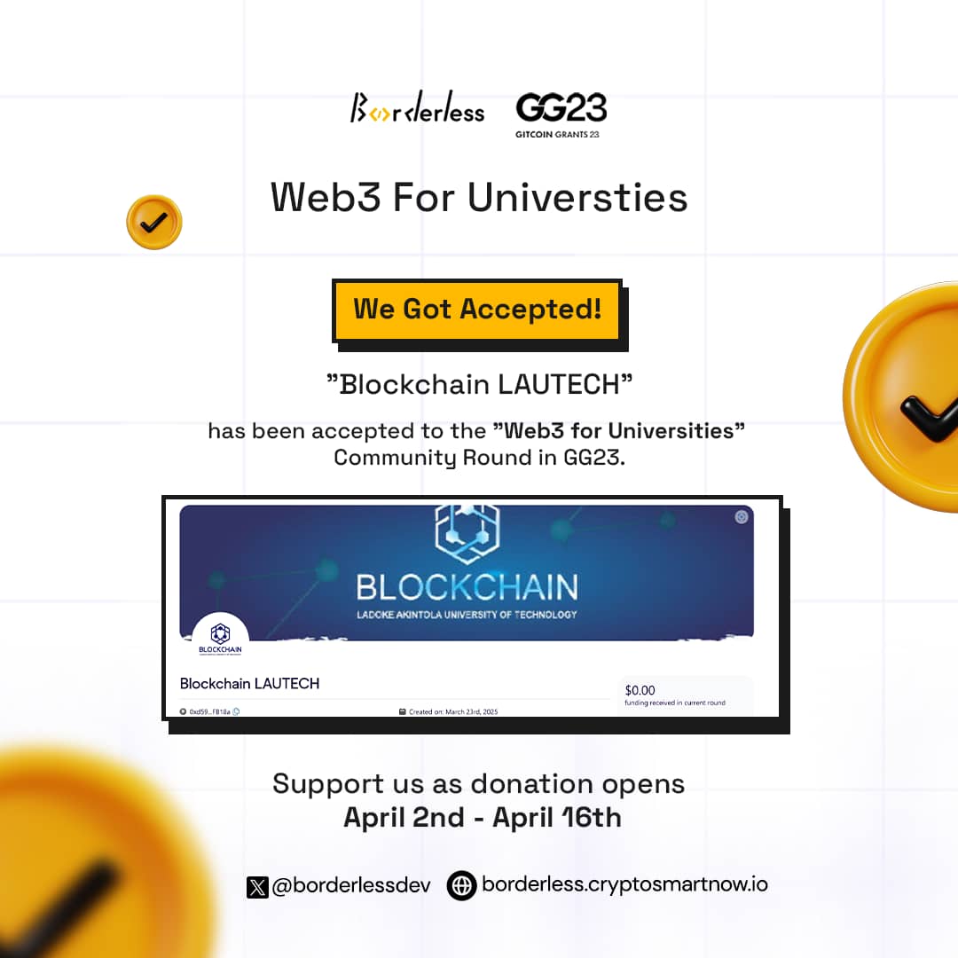 BlockchainLAUT1's tweet image. "It is possible to do great things from a small place." ✨
Since 2020, we've been building, educating, and onboarding students into Blockchain, Crypto, and Web3 development at Blockchain LAUTECH. Now, we’re finally getting the opportunity to go public! 🚀