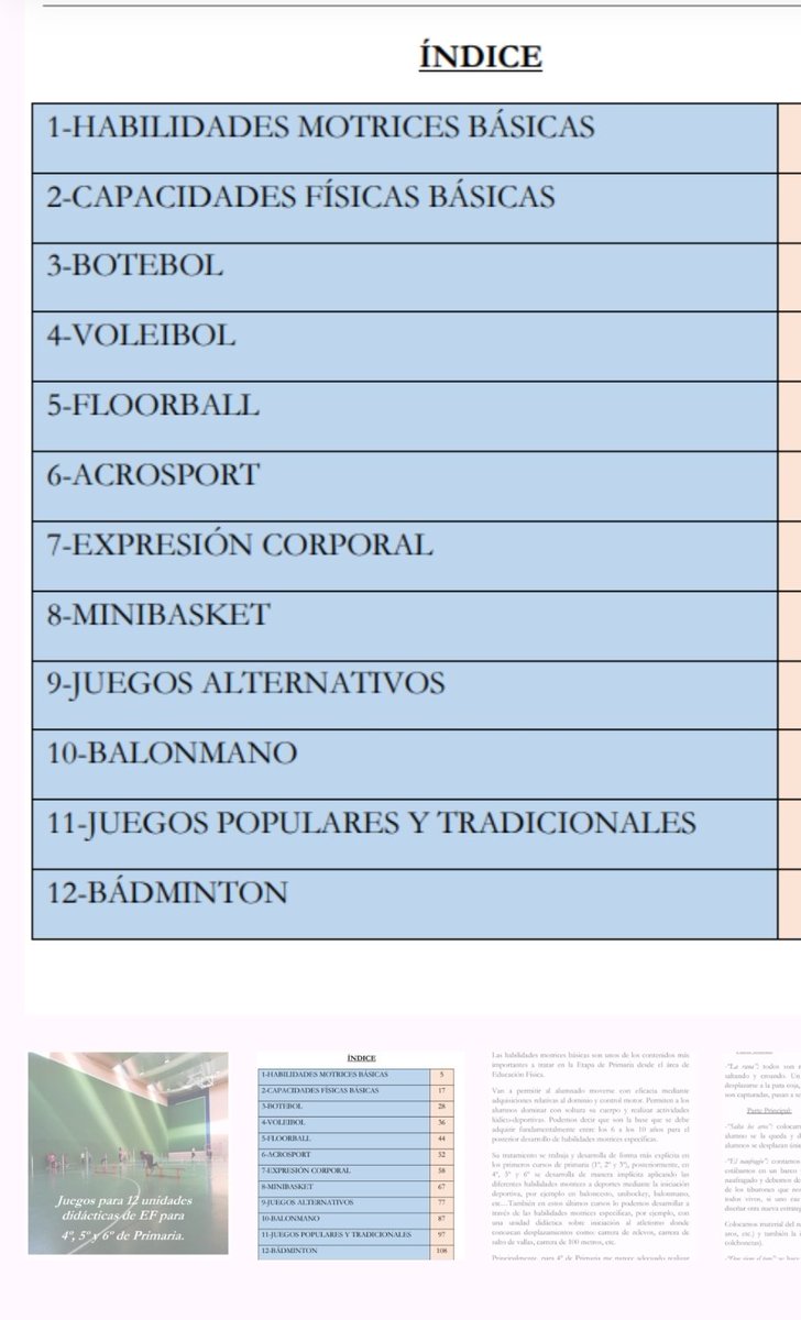 JUEGOS de EF para 12 unidades didácticas de 4º, 5º y 6º de Primaria. Más de 100 páginas con juegos ya probados para las diferentes unidades didácticas. Hay juegos para realizar 5 o 6 sesiones de cada unidad didáctica.
bibliosport.com/producto/juego…