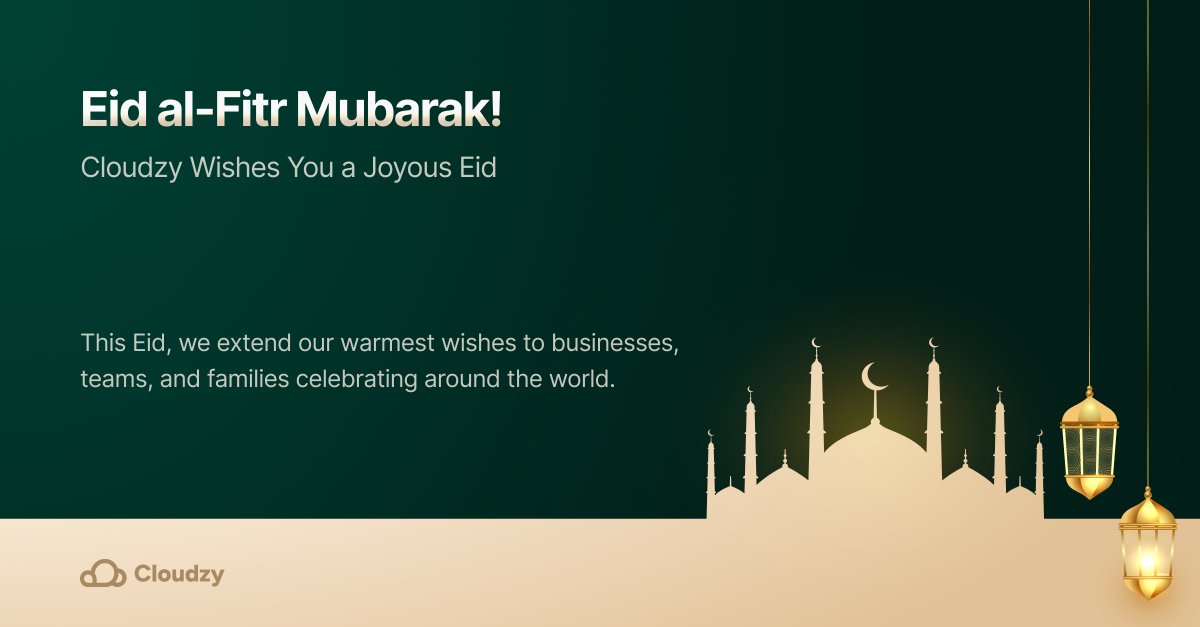 cloudzyvps's tweet image. #Cloudzy Wishes You a Joyous Eid al-Fitr! 🌙
This Eid, we extend our warmest wishes to businesses, teams, and families celebrating around the world. May this special occasion bring you peace, happiness, and success. 
Eid al-Fitr Mubarak! 🕌✨  
#EidCelebration #Startups