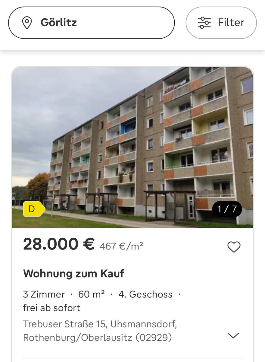 Habe gerade eine 60 Quadratmeter Wohnung für 28.000 Euro gesehen.

Liebe Politik, kümmert euch endlich um den krass kaputten Immobilienmarkt.