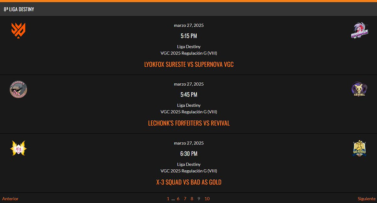 PokeChampionsDestiny (@pokecdestiny) on Twitter photo La jornada 9 no pudimos emitir en el jueves... sin embargo , si que podremos emitirla ¿Cuando? ¡Pues ahora mismo en Twitch!
<a href="/LyokFox/">LyokFox</a> VS <a href="/SuperNovaVGC/">SuperNova VGC</a>
<a href="/LechonksForfeit/">Lechonk's Forfeiters</a> VS <a href="/RevivalVGC/">Revival</a>
@X_3Squad VS <a href="/badasgoldvgc/">Bad As Gold VGC Squad</a>
twitch.tv/pokechampionsd… La jornada 9 no pudimos emitir en el jueves... sin embargo , si que podremos emitirla ¿Cuando? ¡Pues ahora mismo en Twitch!
<a href="/LyokFox/">LyokFox</a> VS <a href="/SuperNovaVGC/">SuperNova VGC</a>
<a href="/LechonksForfeit/">Lechonk's Forfeiters</a> VS <a href="/RevivalVGC/">Revival</a>
@X_3Squad VS <a href="/badasgoldvgc/">Bad As Gold VGC Squad</a>
twitch.tv/pokechampionsd…