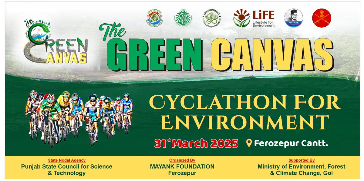 ‘Cyclathon for Environment’
Starting Point - Golf Range (GAEPTA) , Mall Road
End Point- Ferozepur Fort .
Ferozepur Cantonment 

<a href="/moefcc/">MoEF&CC</a>
<a href="/PSCST_GoP/">Punjab State Council for Science and Technology</a>
<a href="/PbGovtIndia/">Government of Punjab</a>
<a href="/PritpalPSCST/">Pritpal Singh</a>
<a href="/KSBathPSCST/">KSBathPSCST</a>
<a href="/susangeorgek/">Susan George K</a>
<a href="/thkurmandakini/">Mandakini Thakur</a> 
<a href="/anirudhdcm/">Dr Anirudh Gupta</a> 
<a href="/DeepakSharmaMF/">Deepak Mayank Sharma</a>